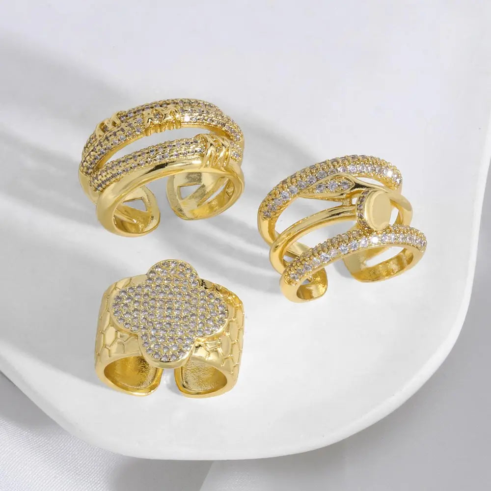 White Crystal Copper Gold Plated Ring