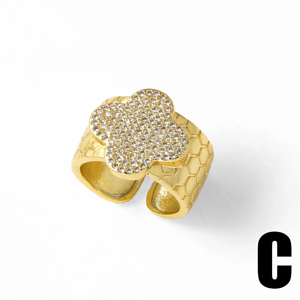 White Crystal Copper Gold Plated Ring