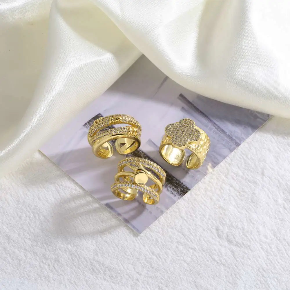 White Crystal Copper Gold Plated Ring