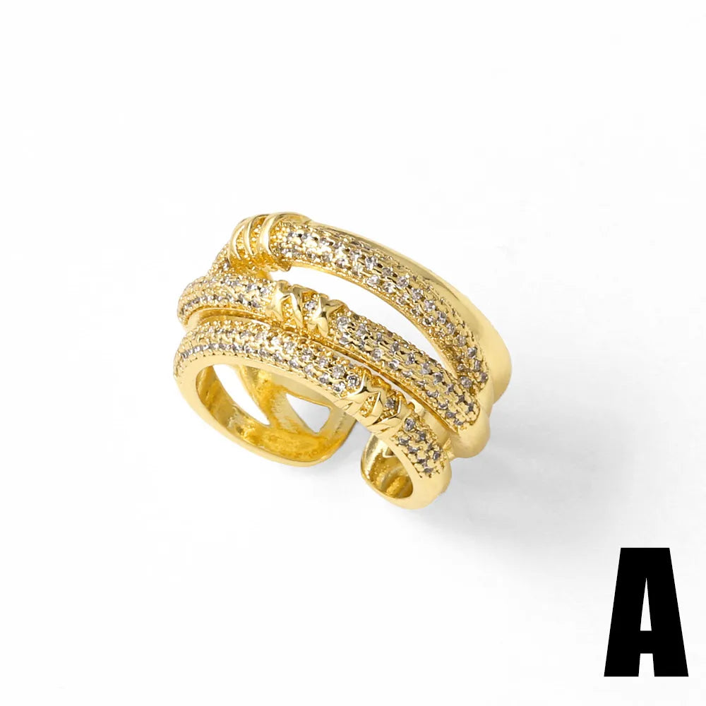 White Crystal Copper Gold Plated Ring