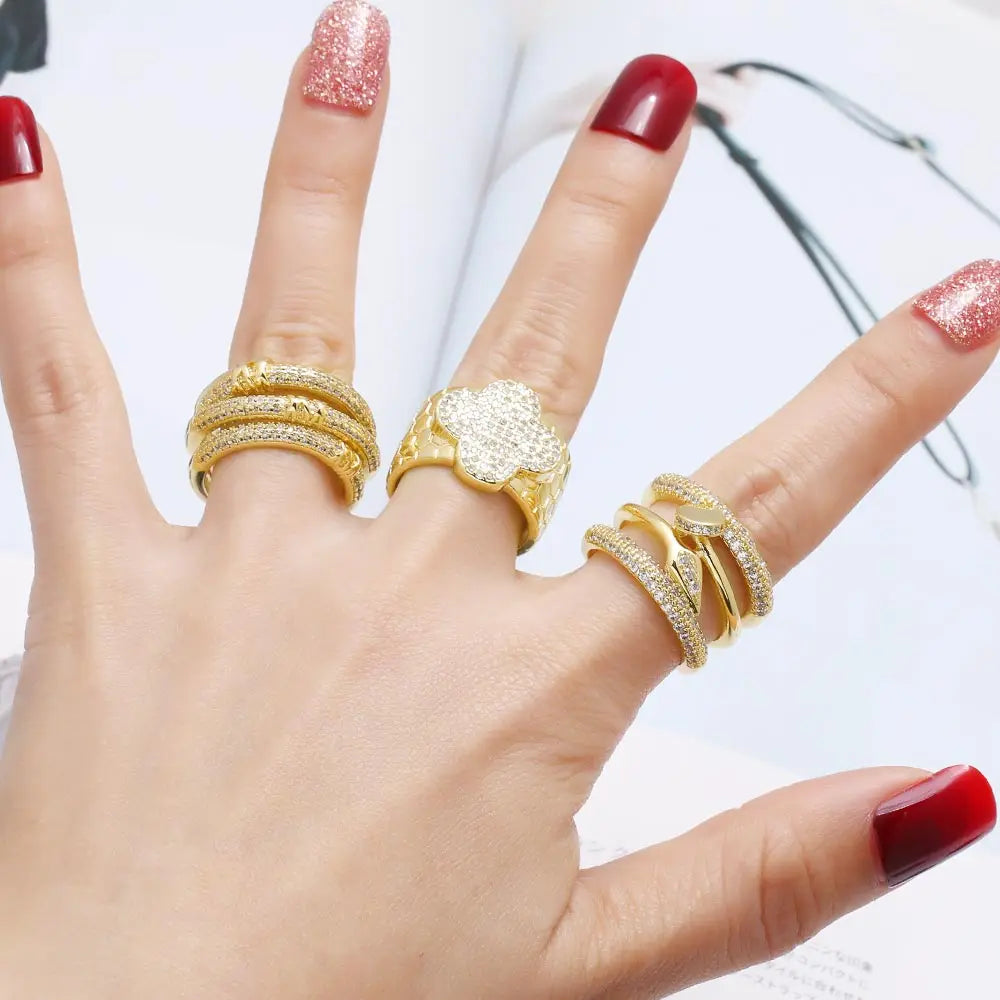White Crystal Copper Gold Plated Ring