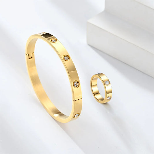 2Pcs Bangle and Ring Cubic Zirconia
